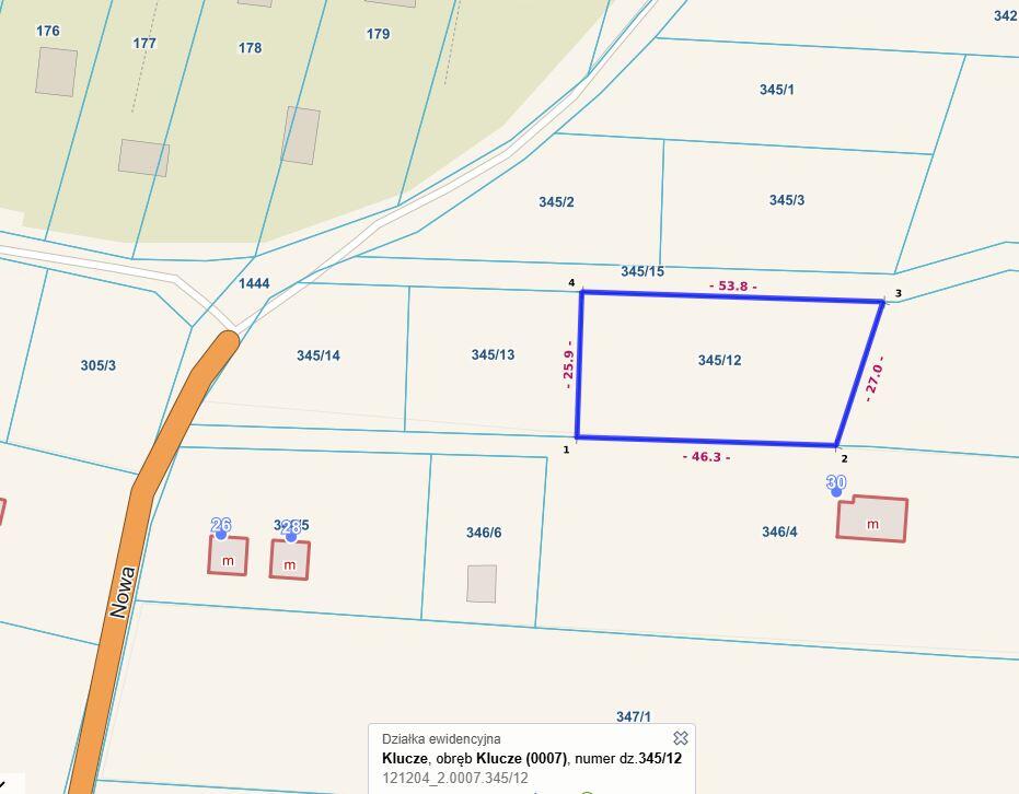 Działka budowlana 1 300 m², Klucze