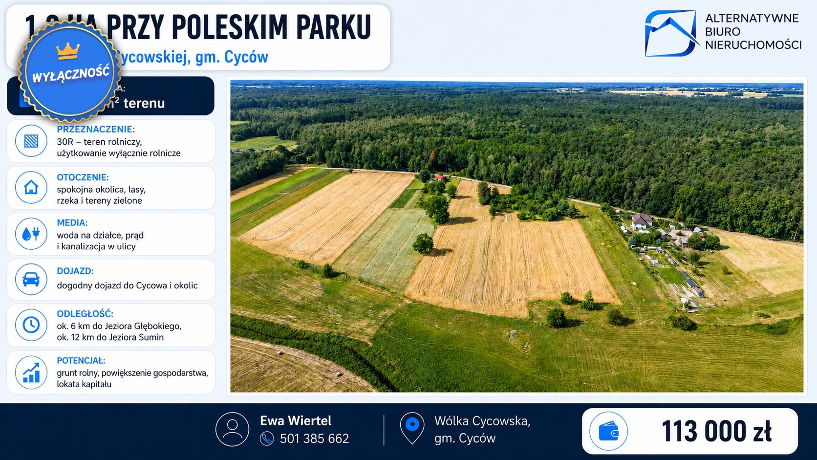 1,2 ha przy Poleskim Parku spokój i natura