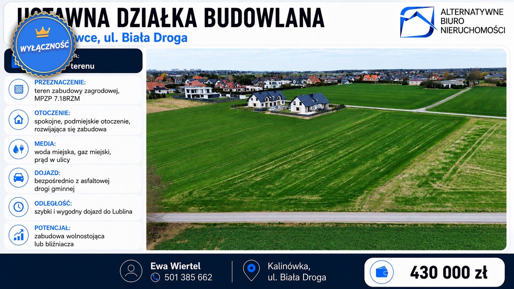 Działka budowlana 1 500 m², Kalinówka