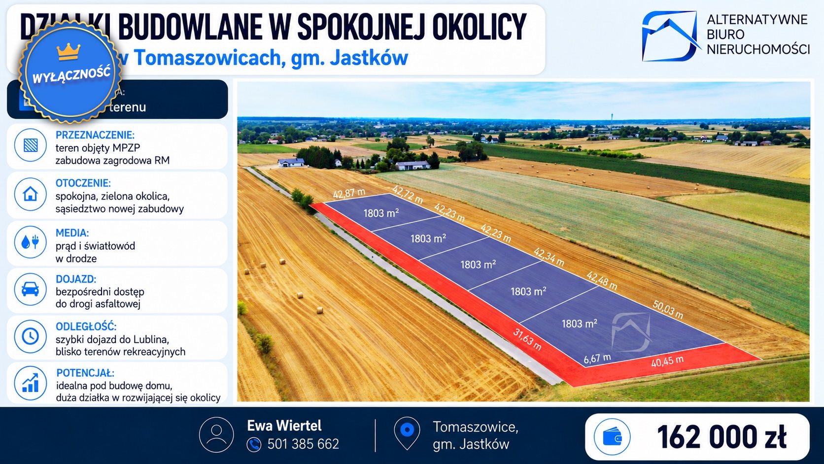 Działka budowlana 1 803 m², Tomaszowice