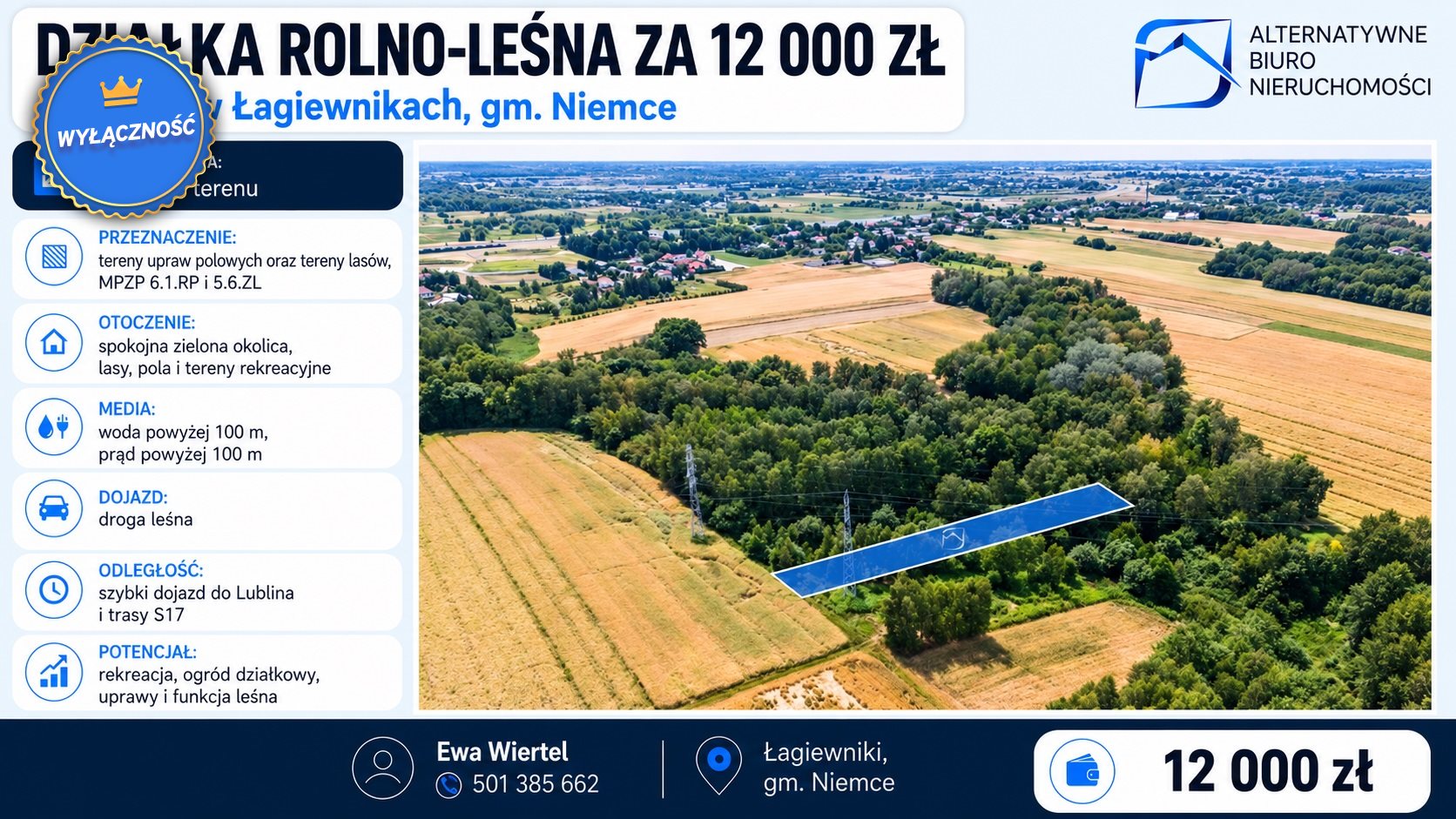Działka rolno-leśna -12tys. Łagiewniki