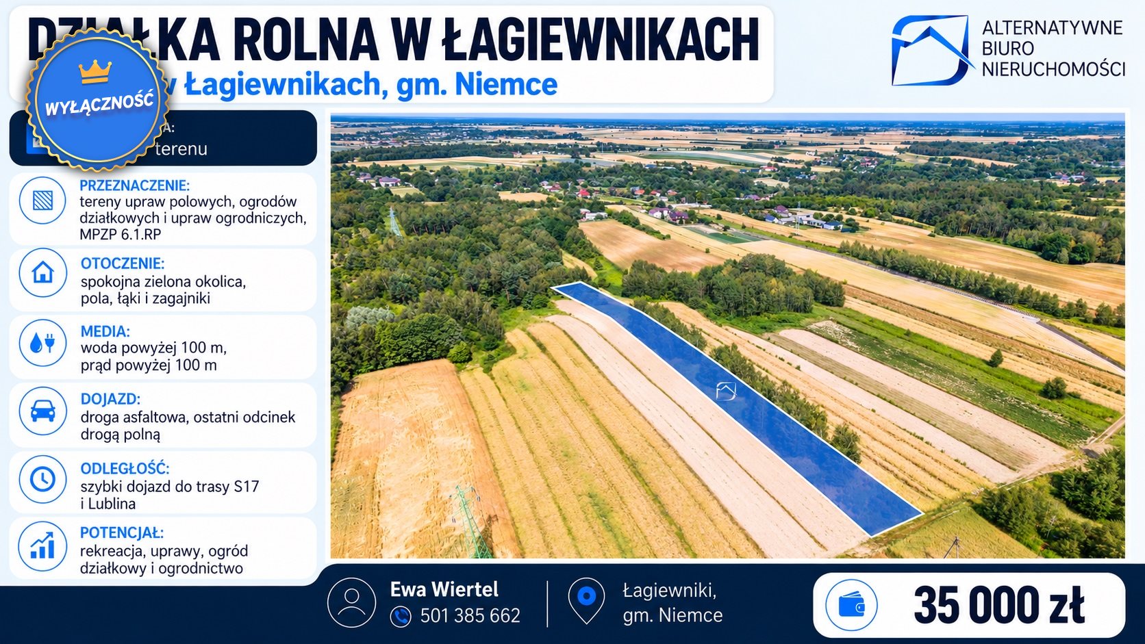 Działka rolna w Łagiewnikach-35 tys.