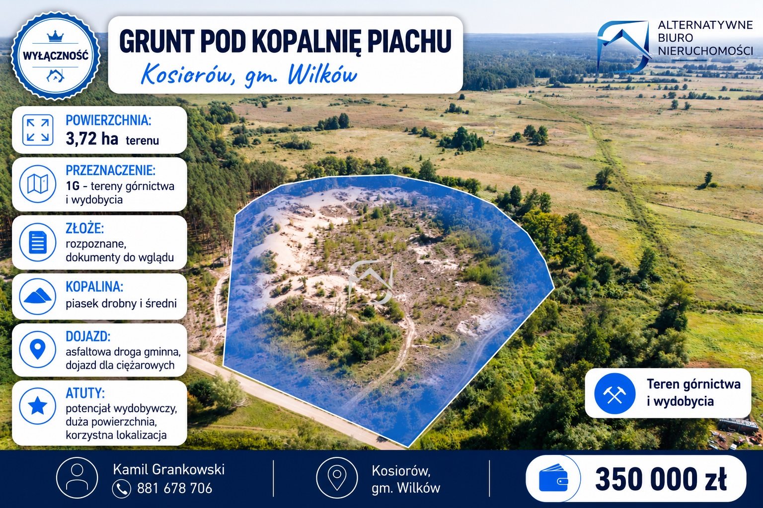 Działka budowlana 3,72 ha, Kosiorów