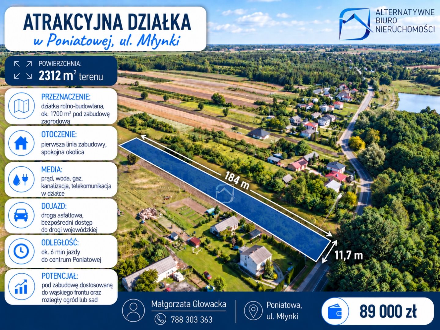Działka budowlana i rolna 2 312 m², Poniatowa