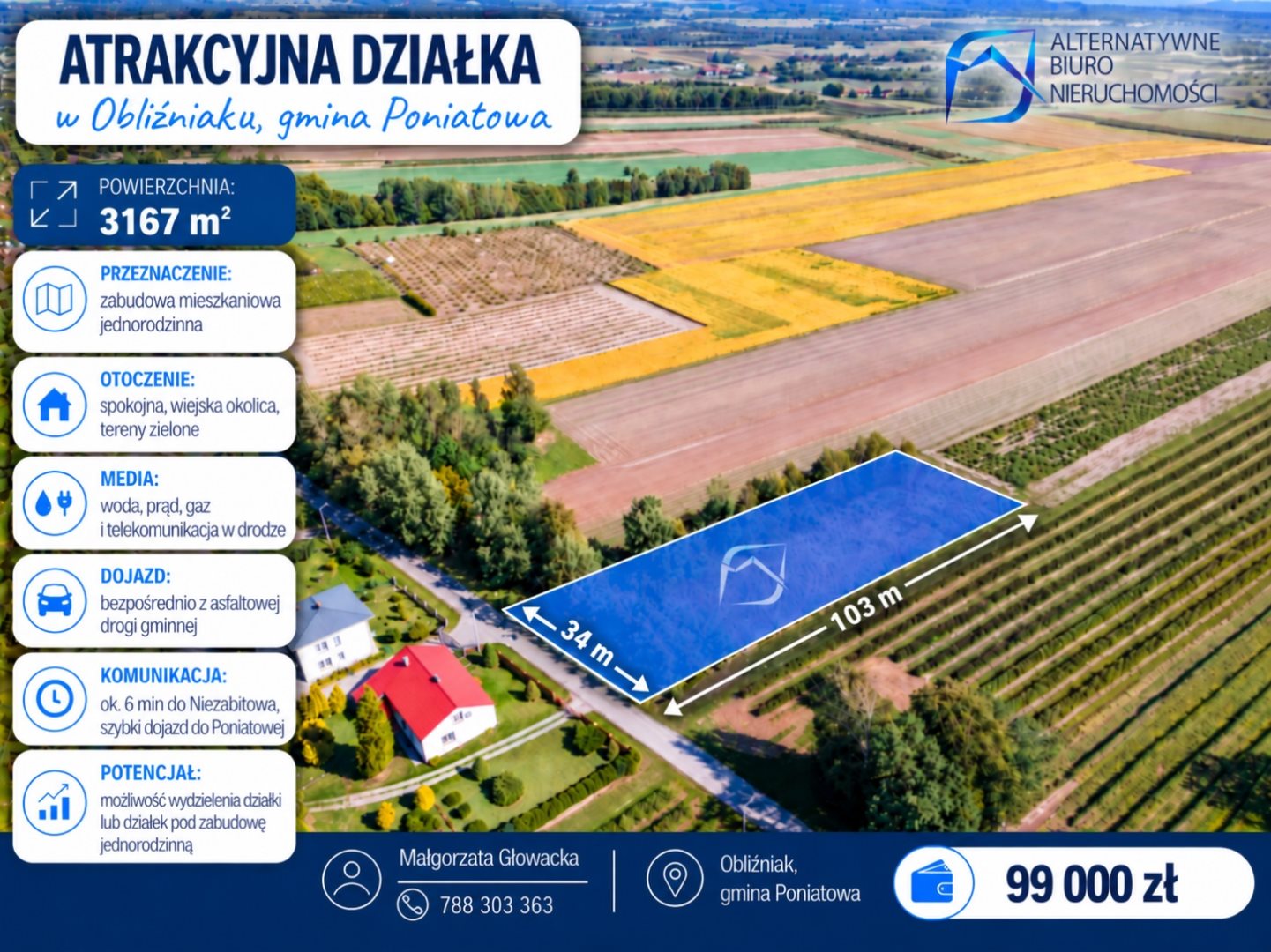 Obliźniak | płaska działka 3167 m² z MPZP