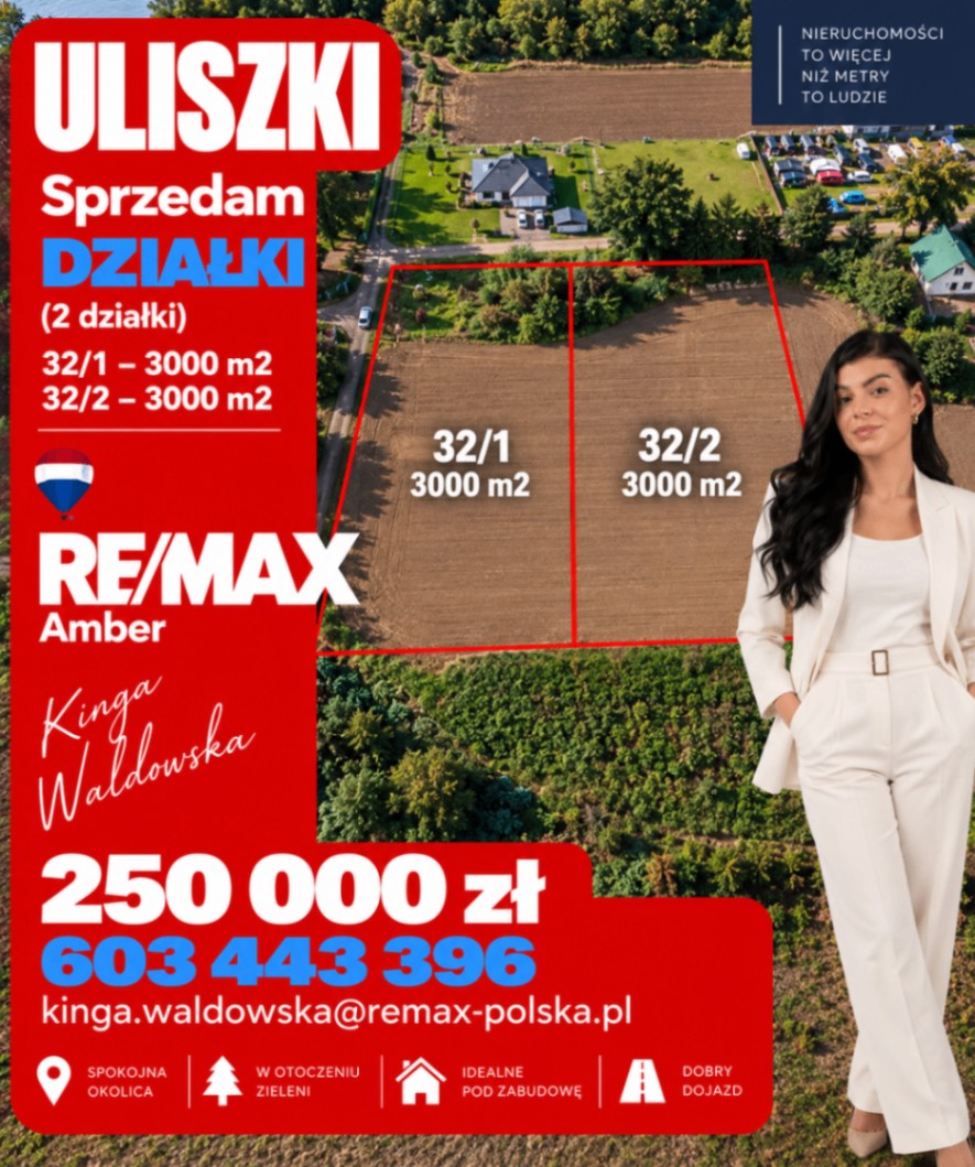 Dwie działki budowlane | 3000 m² | Uliszki | Blisko morza