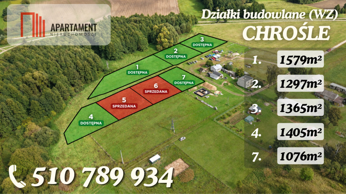 Działki z WZ | Chrośle | 1076-1579m | Woda, prąd