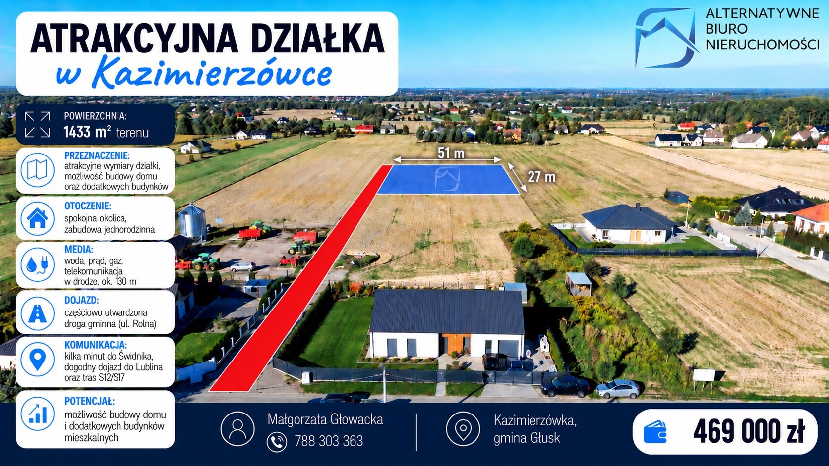 Atrakcyjna działka 1433 m² | Kazimierzówka | MPZP