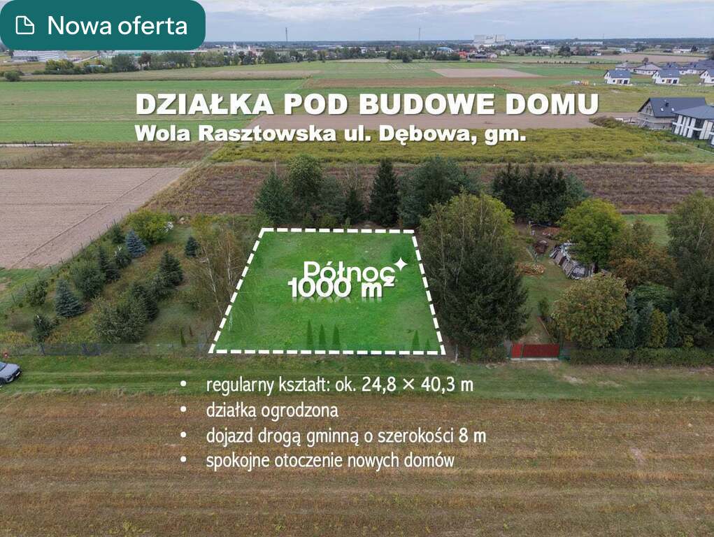 DZIAŁKA BUDOWLANA | 1000 m² | Wola Rasztowska