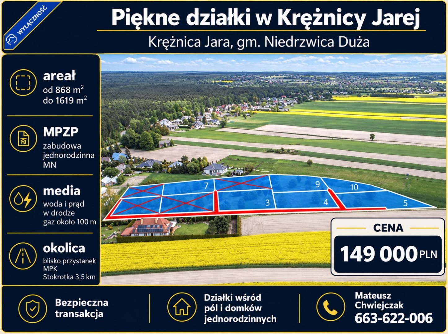 Działka budowlana 800 m², Krężnica Jara