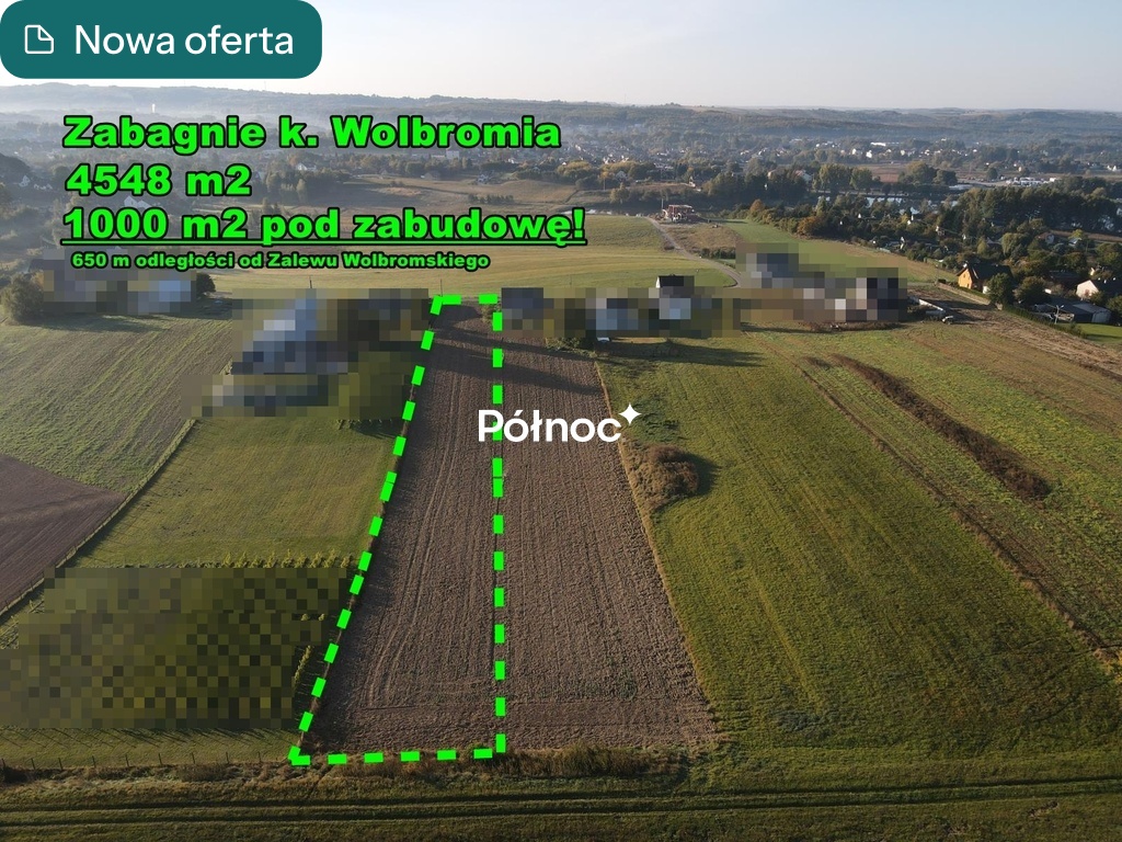 Działka budowlana 4 548 m², Zabagnie