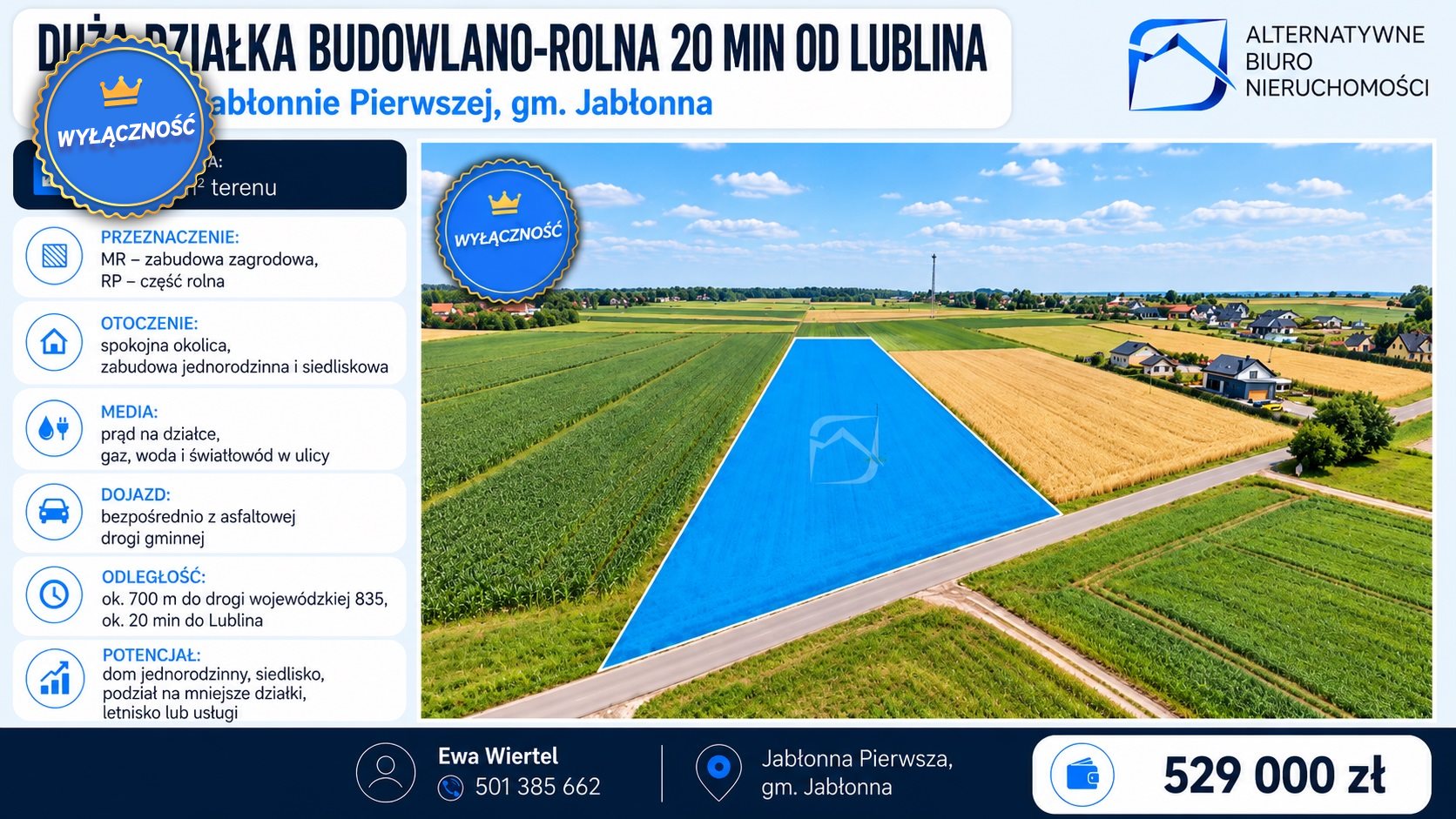 Działka budowlana i rolna 1,58 ha, Jabłonna Pierwsza
