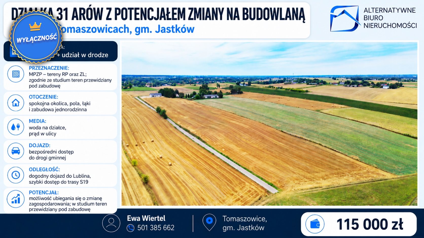 Działka inwestycyjna i rolna 3 180 m², Tomaszowice
