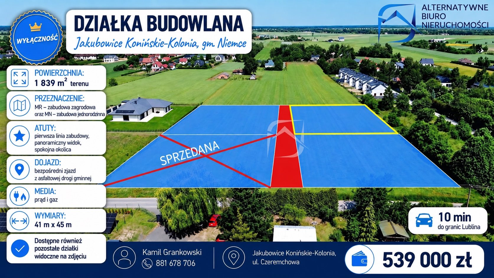 Działka budowlana 1 839 m², Jakubowice Konińskie-Kolonia