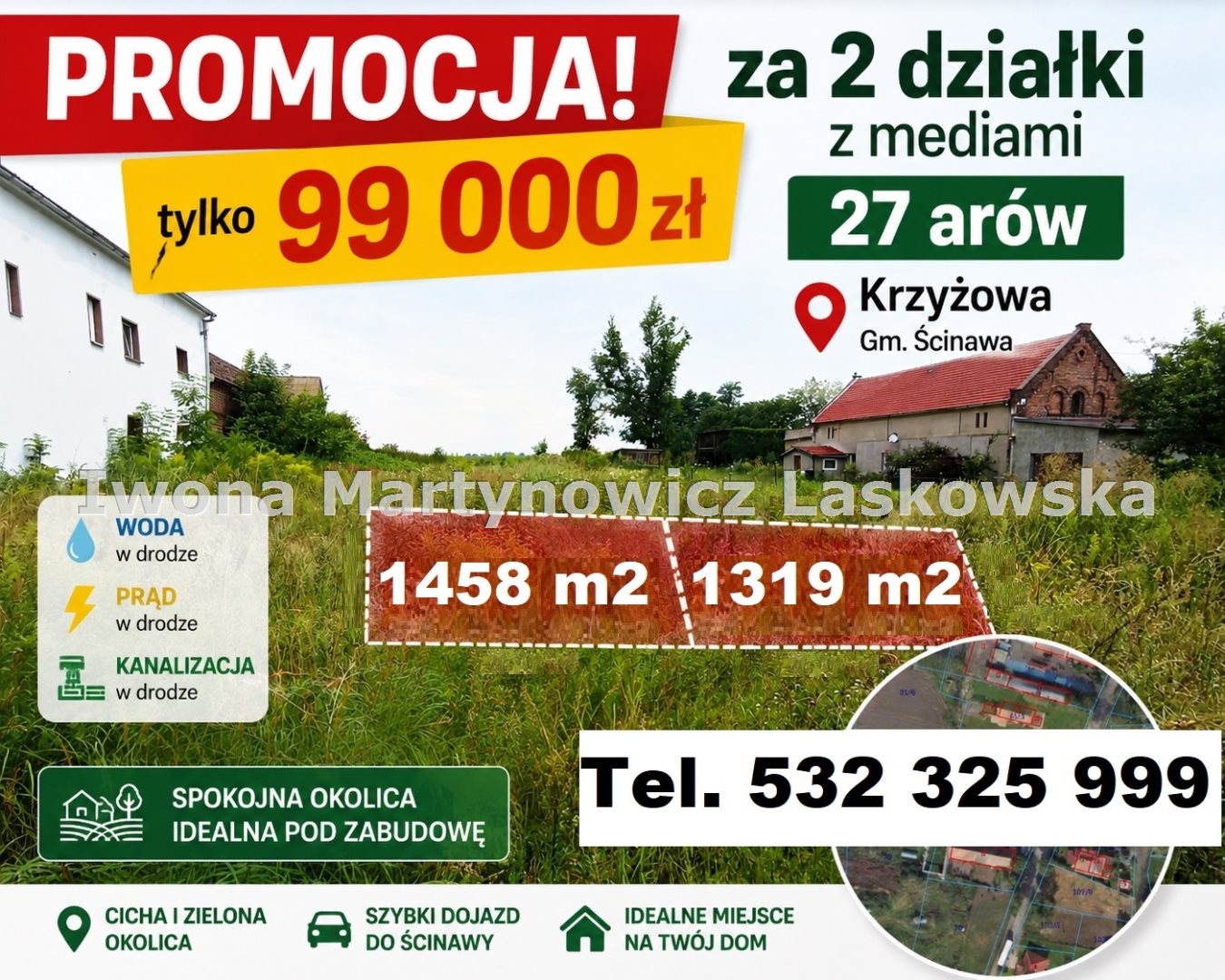 Działka budowlana 2 777 m², Krzyżowa
