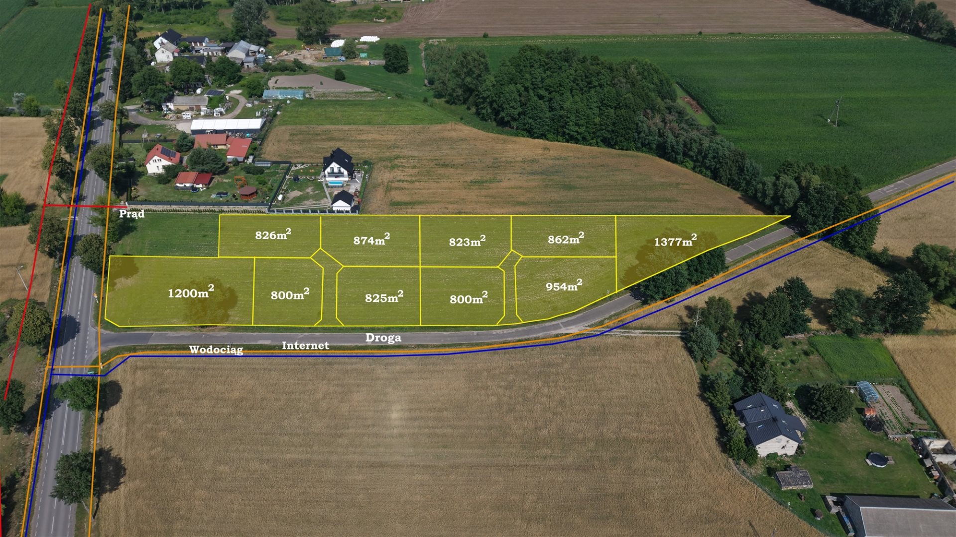 Działka budowlana 800 m², Drożdżyn