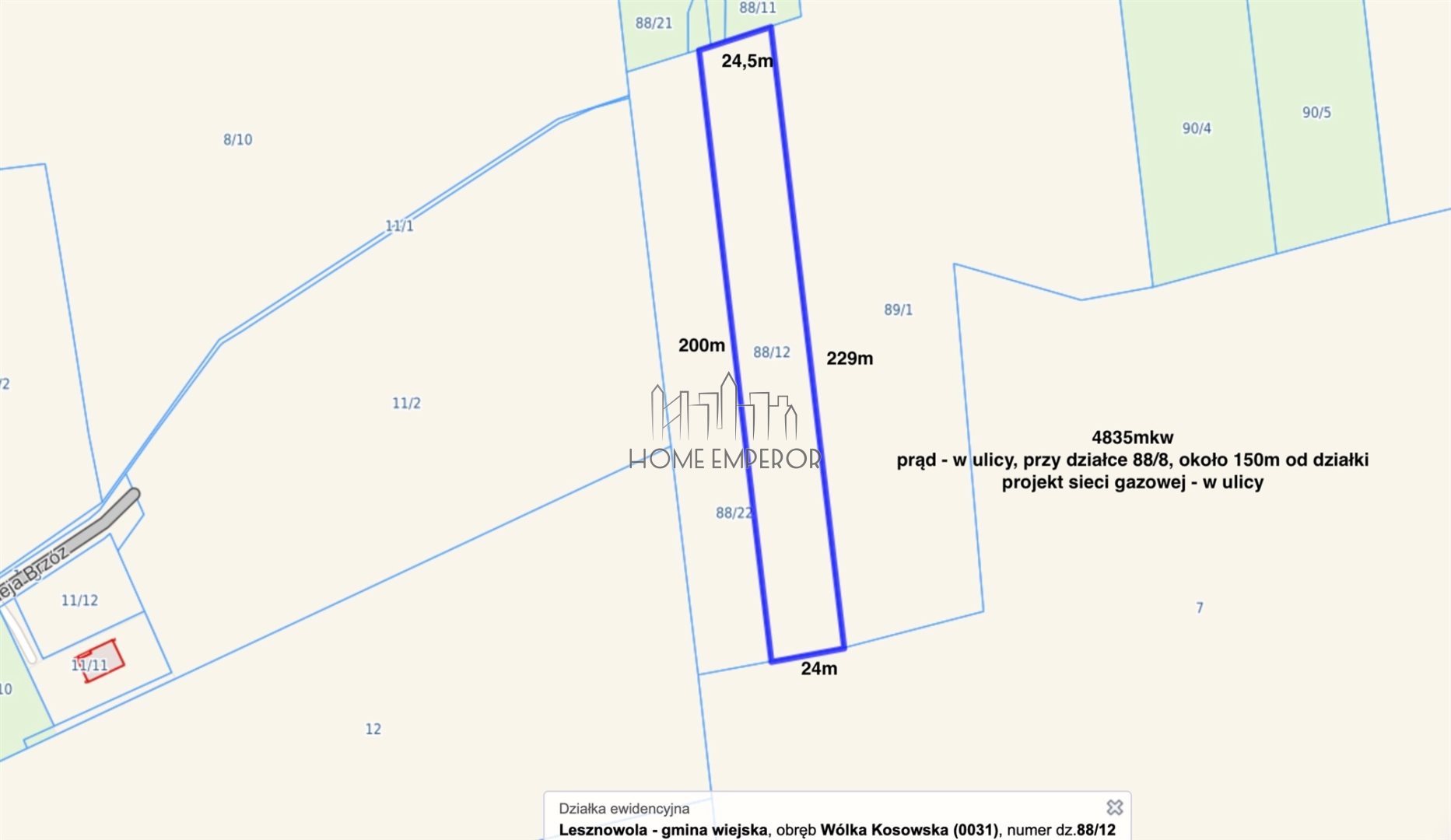 Działka rolna 4 835 m², Wólka Kosowska