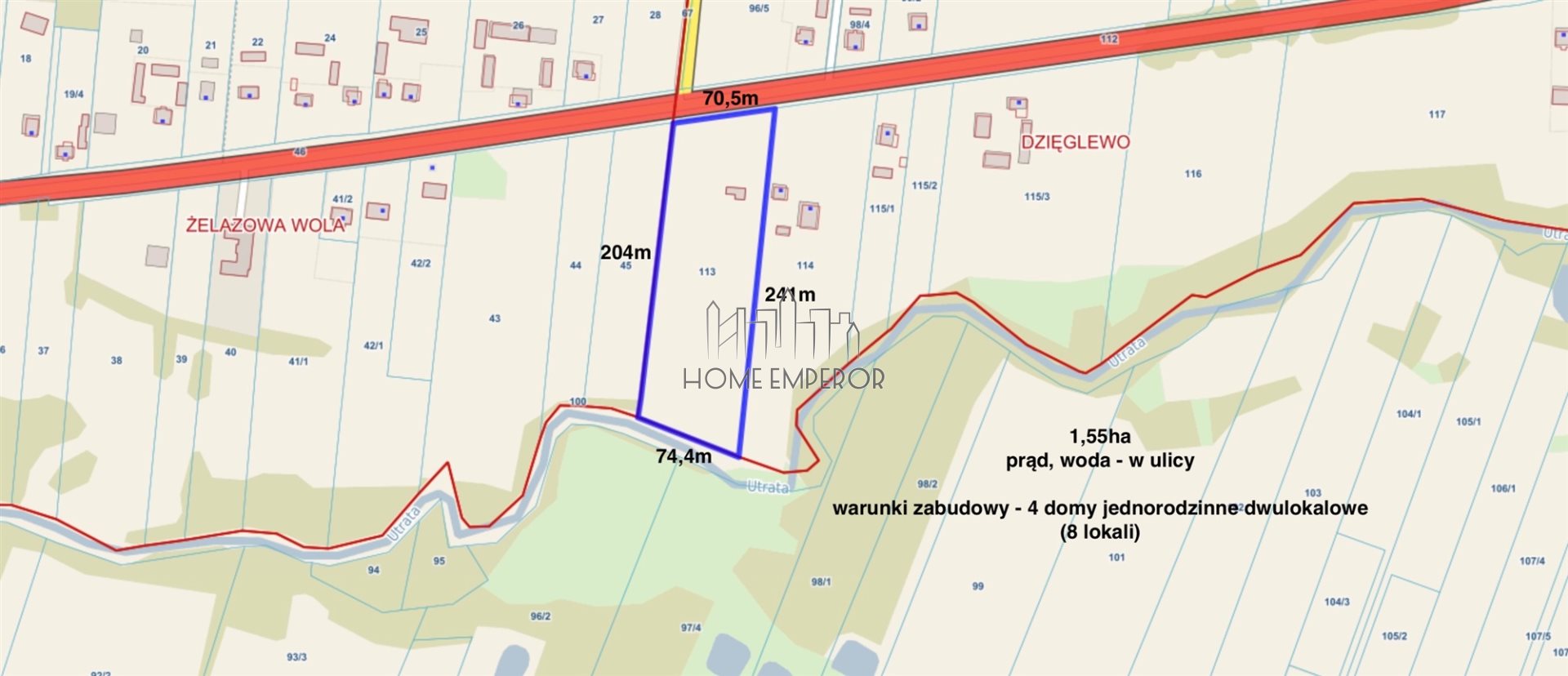 Działka budowlana 1,56 ha, Dzięglewo