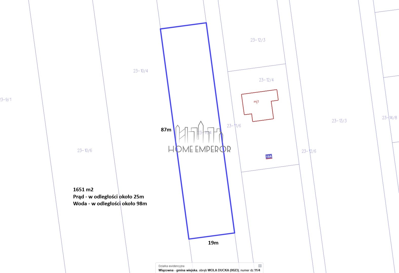 Działka budowlana 1 651 m², Wola Ducka