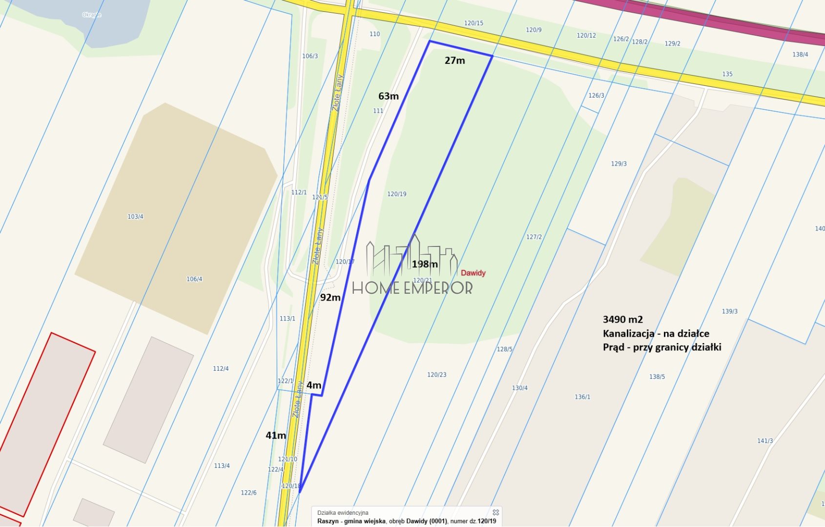 Działka inwestycyjna 3 490 m², Dawidy