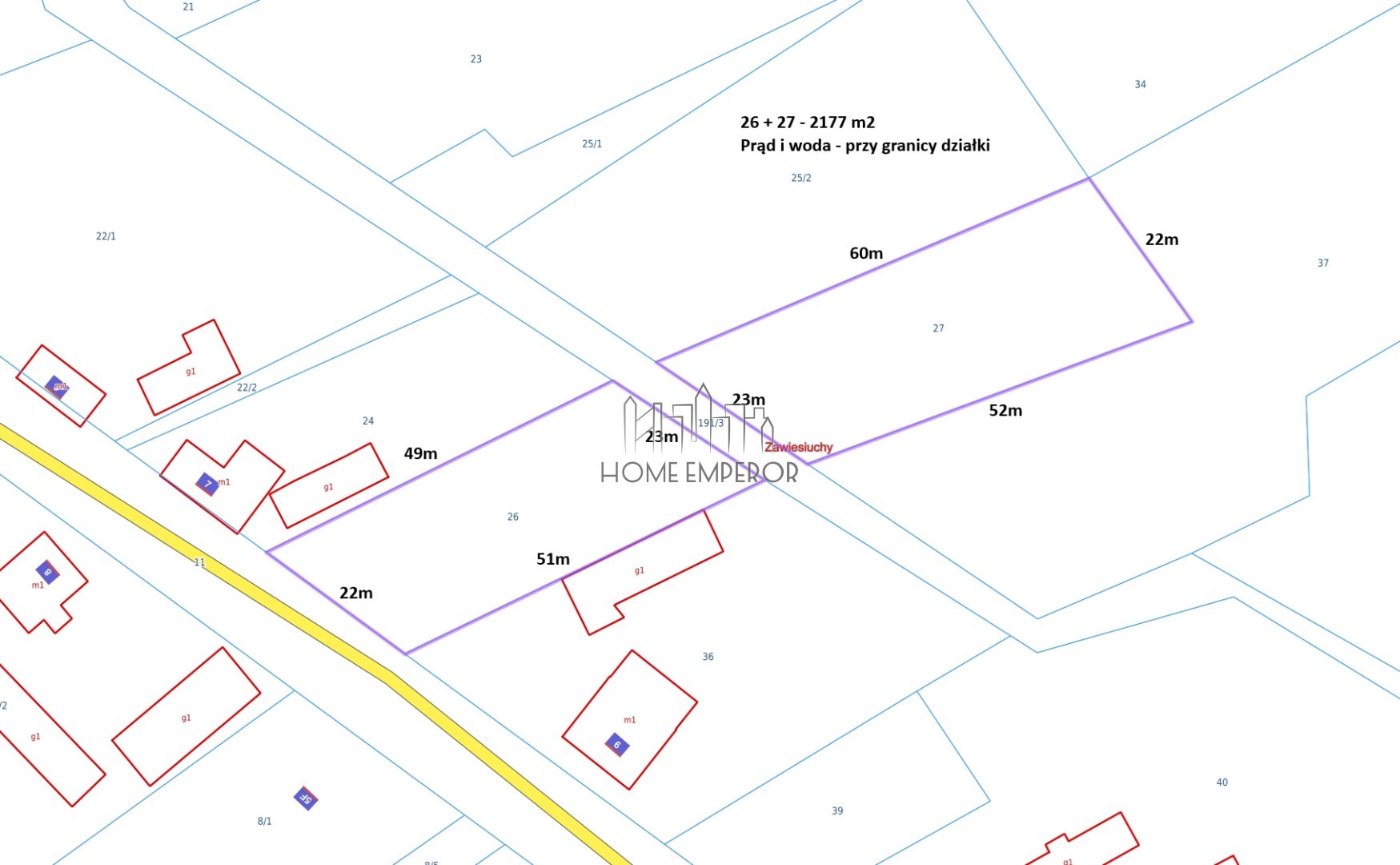 Działka budowlana 2 177 m², Zawiesiuchy