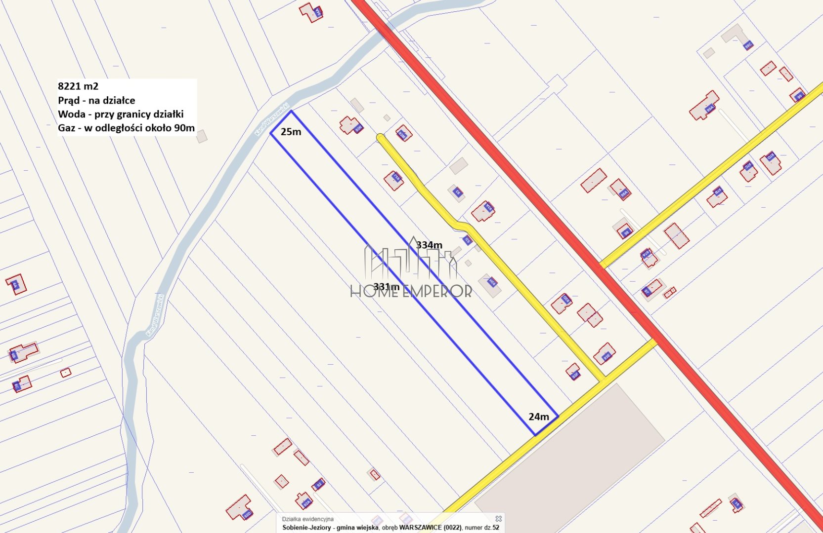 Działka budowlana 8 221 m², Warszawice