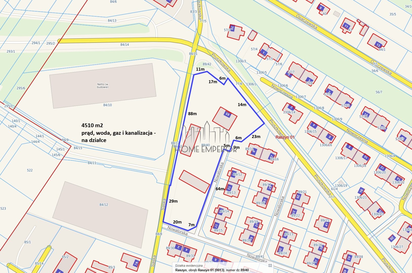 Działka budowlana 4 510 m², Raszyn