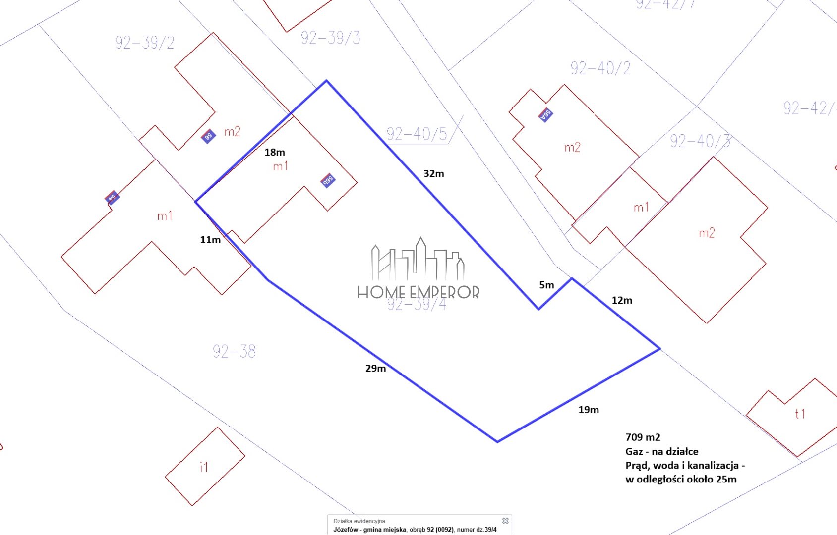 Działka budowlana 709 m², Józefów