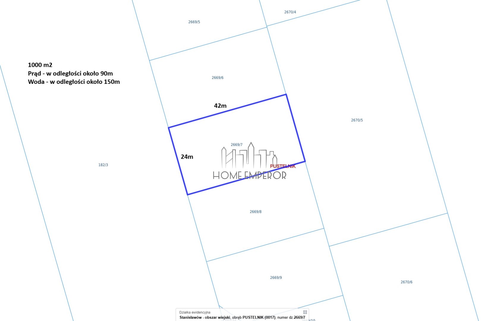 Działka budowlana 1 000 m², Pustelnik