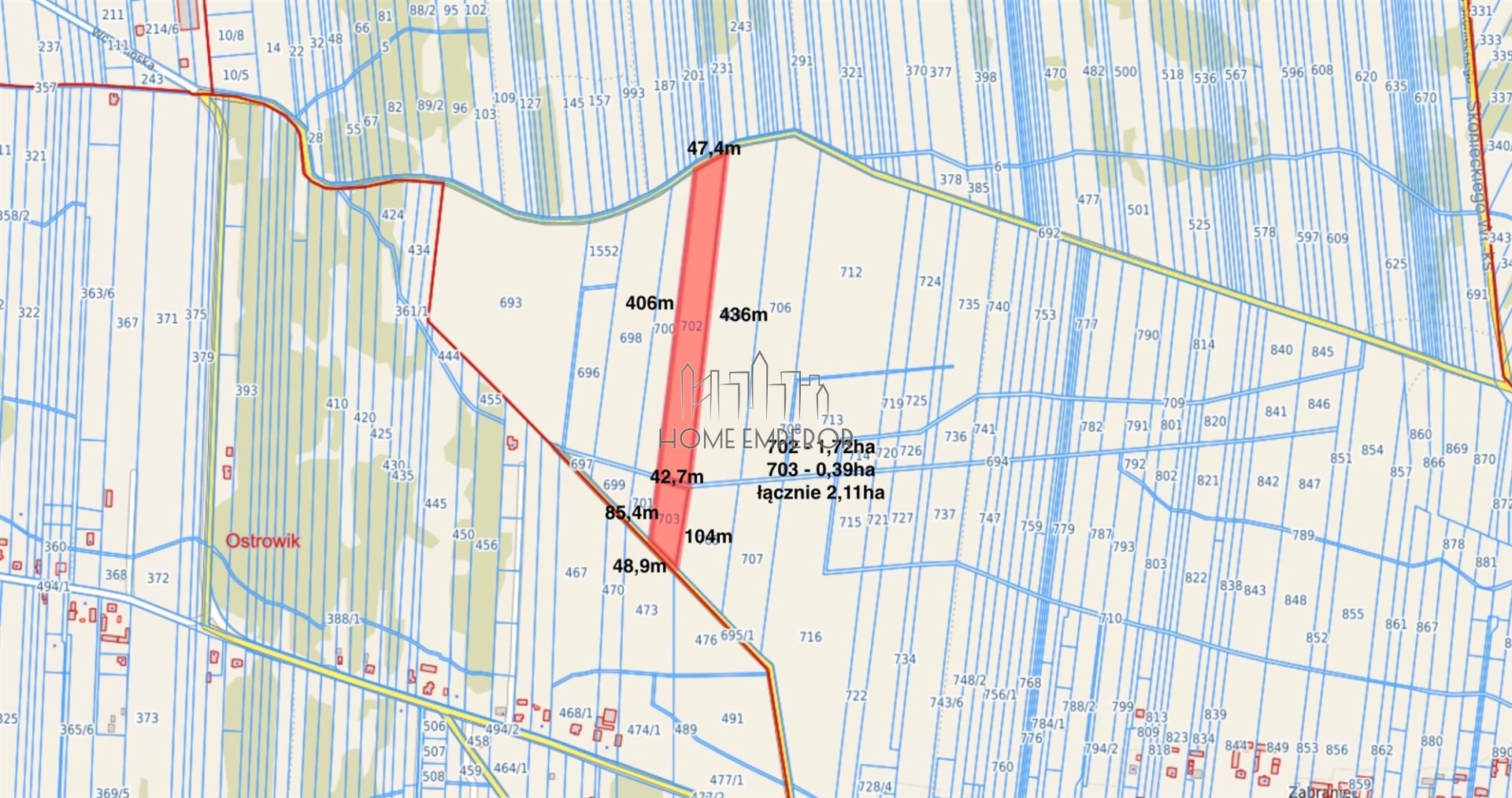 Działka budowlana i rolna 2,11 ha, Zabraniec