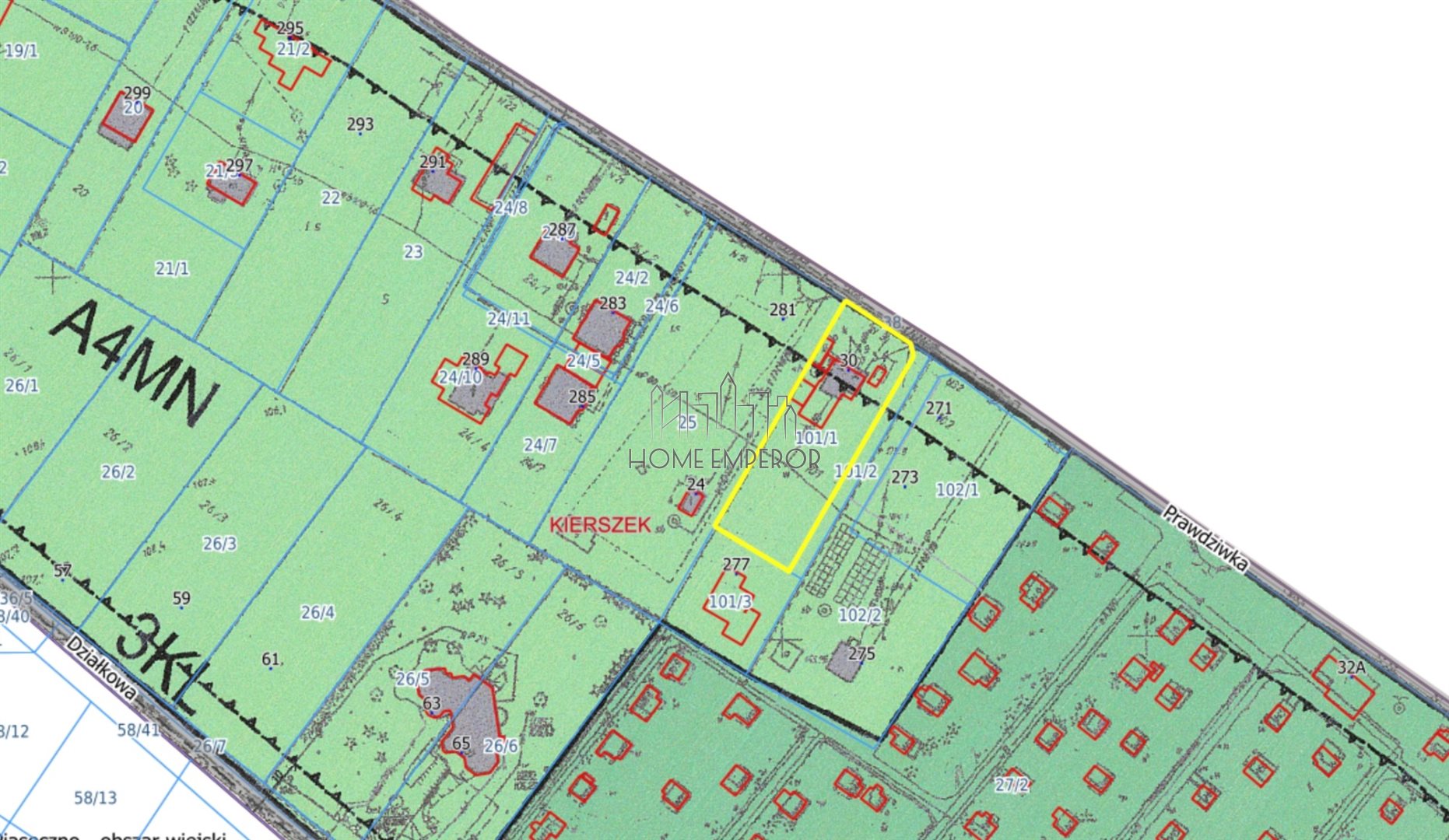 Działka budowlana 1 696 m², Kierszek