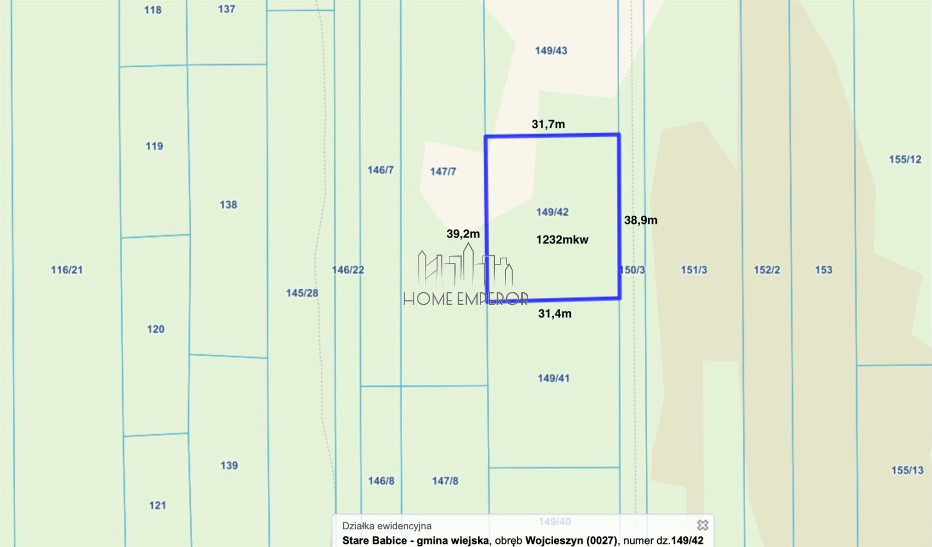 Działka rolna 1 200 m², Wojcieszyn
