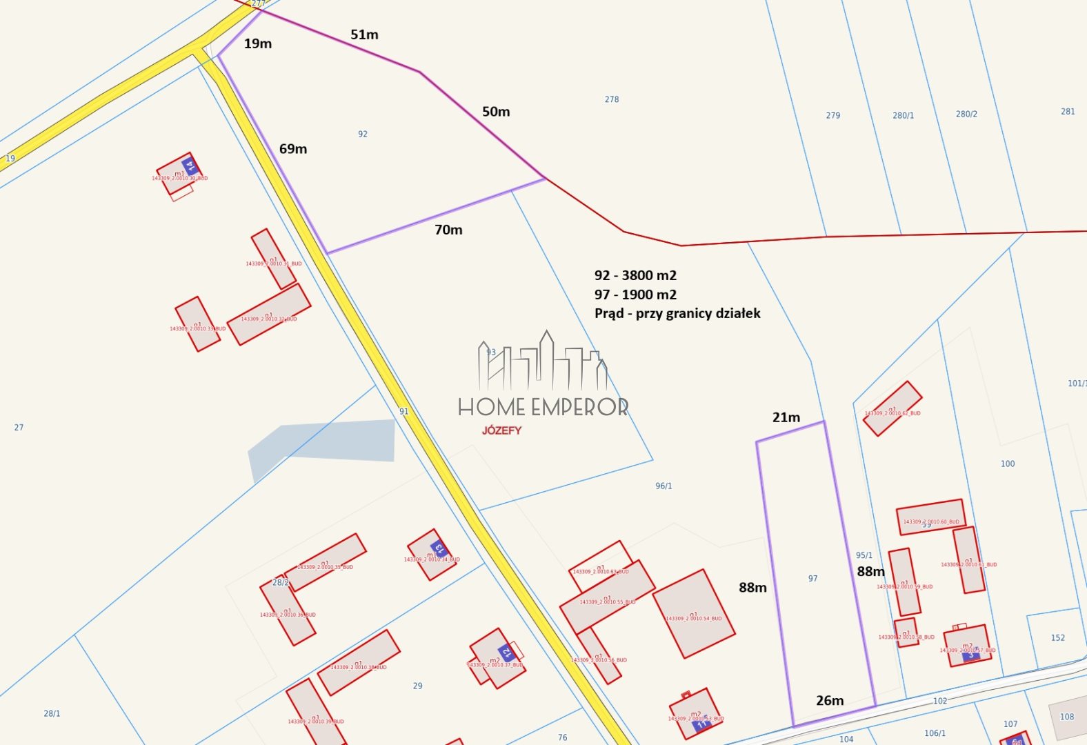 Działka budowlana 1 900 m², Józefy