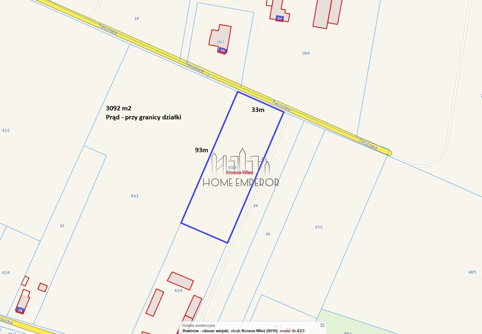 Działka budowlana 3 092 m², Krosna-Wieś