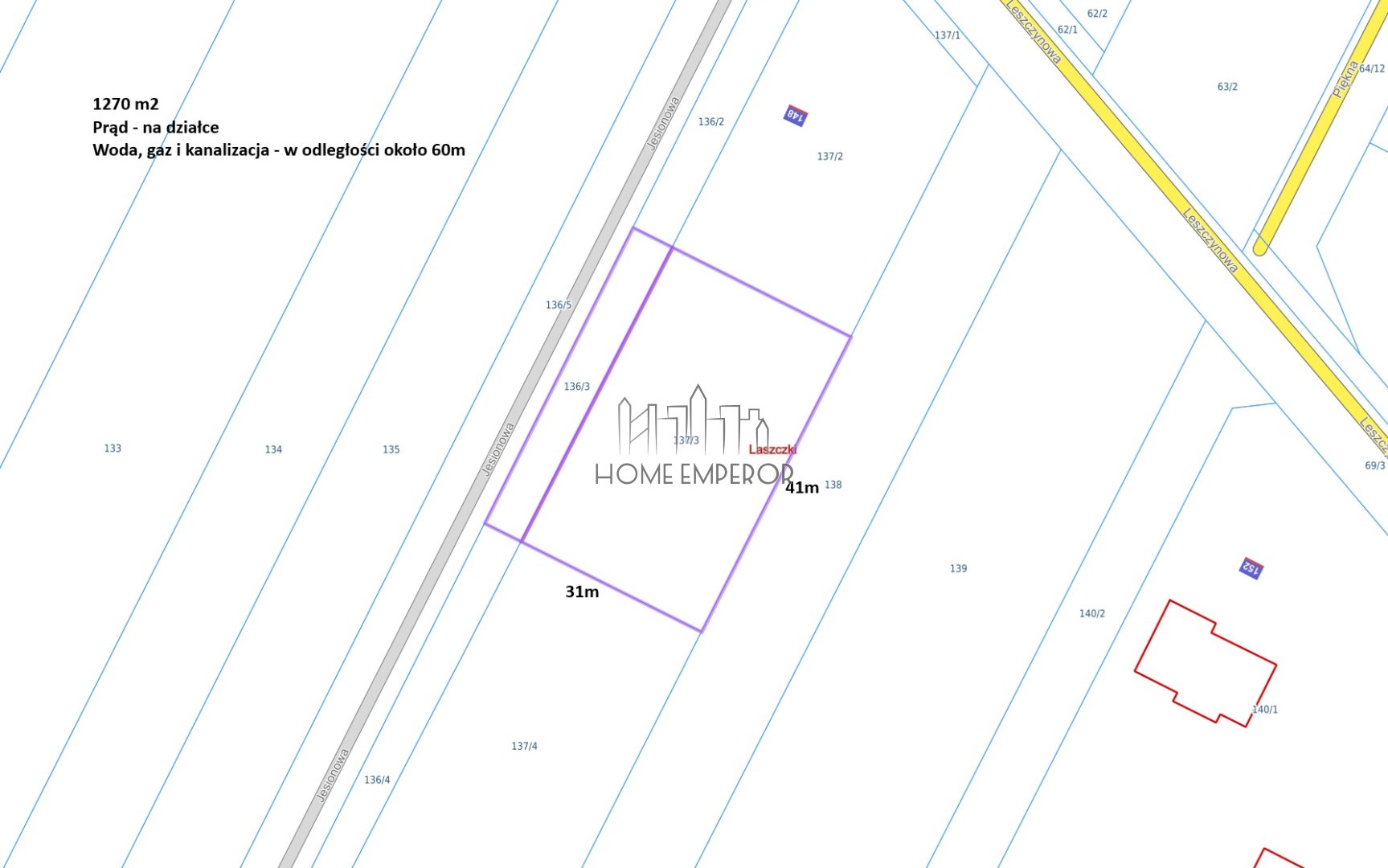 Działka budowlana 1 270 m², Laszczki
