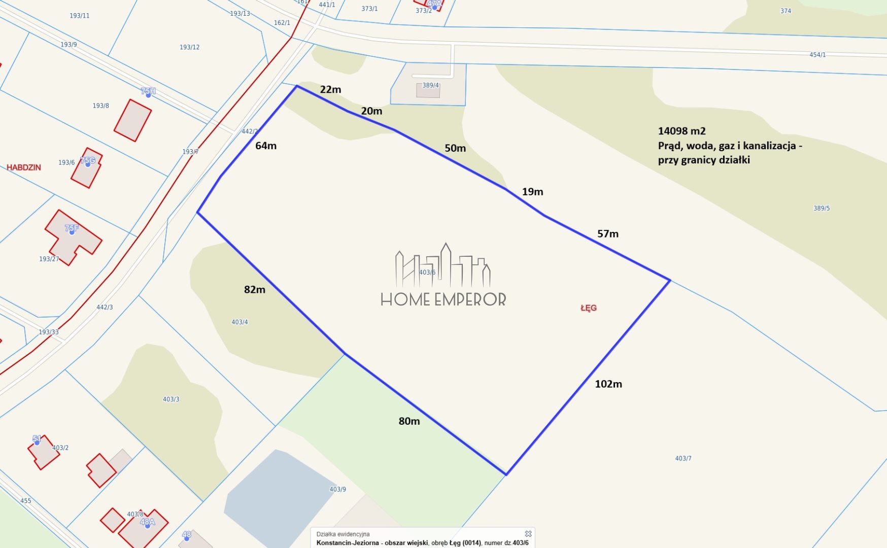 Działka budowlana 1,41 ha, Łęg