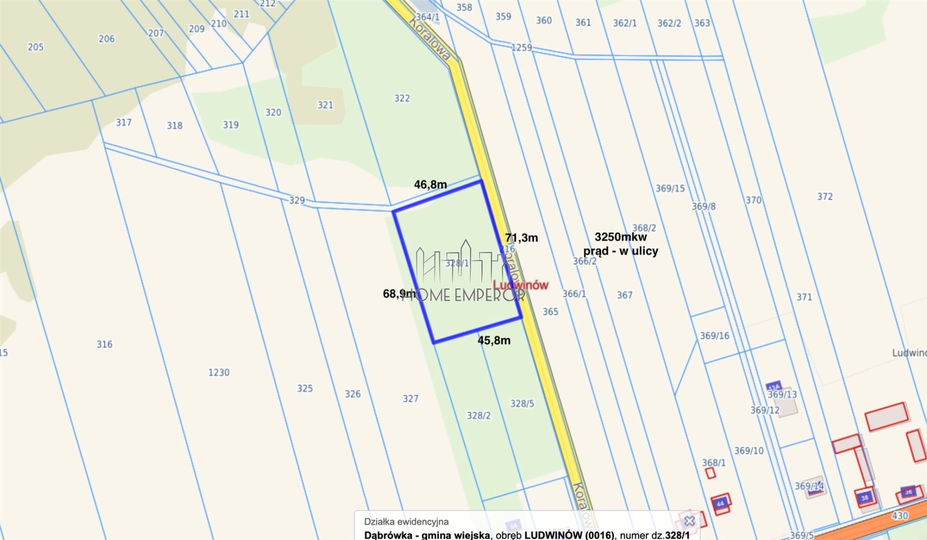 Działka budowlana 3 249 m², Ludwinów