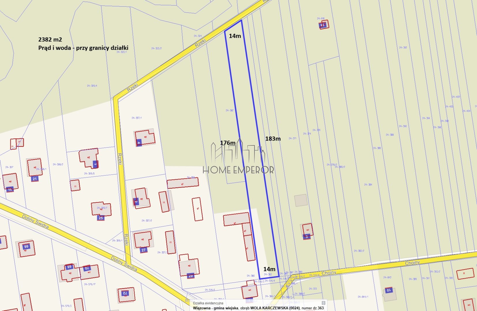 Działka budowlana 2 382 m², Wola Karczewska