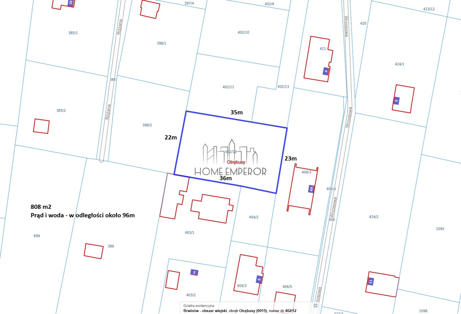 Działka budowlana 808 m², Otrębusy