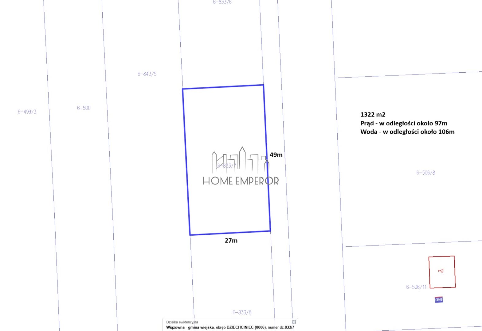 Działka budowlana 1 322 m², Dziechciniec