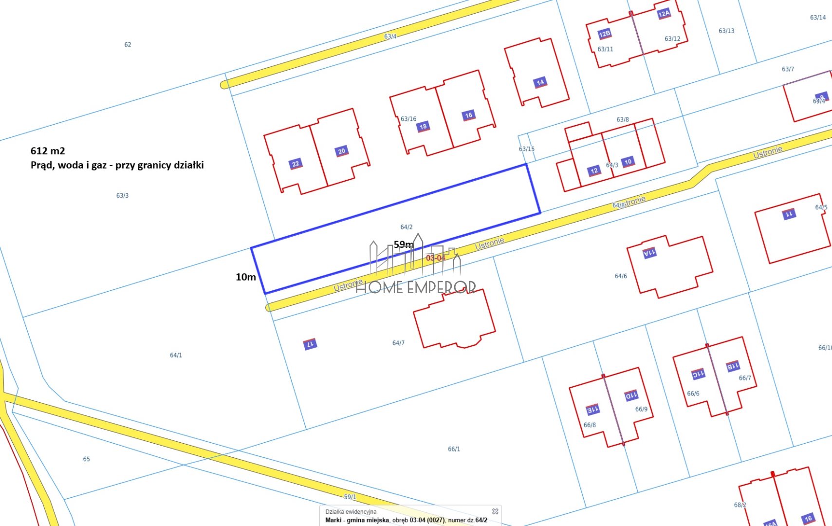 Działka budowlana 612 m², Marki