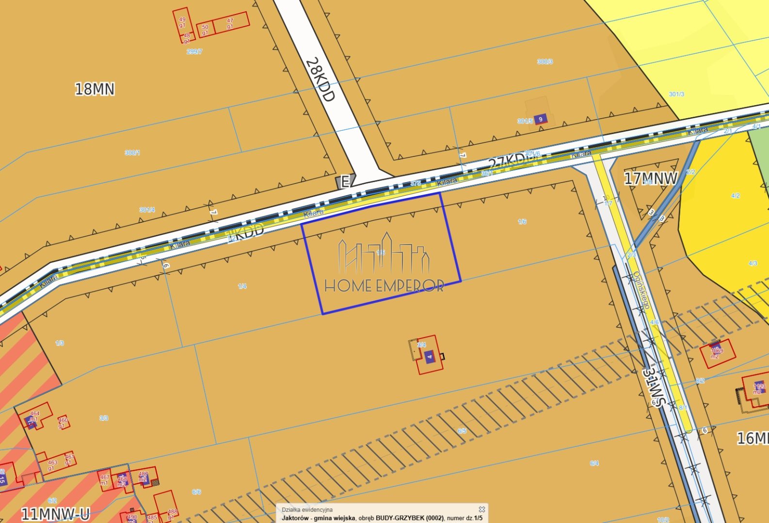 Działka budowlana 2 300 m², Budy-Grzybek