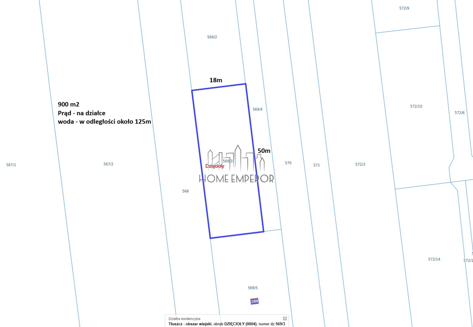 Działka budowlana 900 m², Dzięcioły