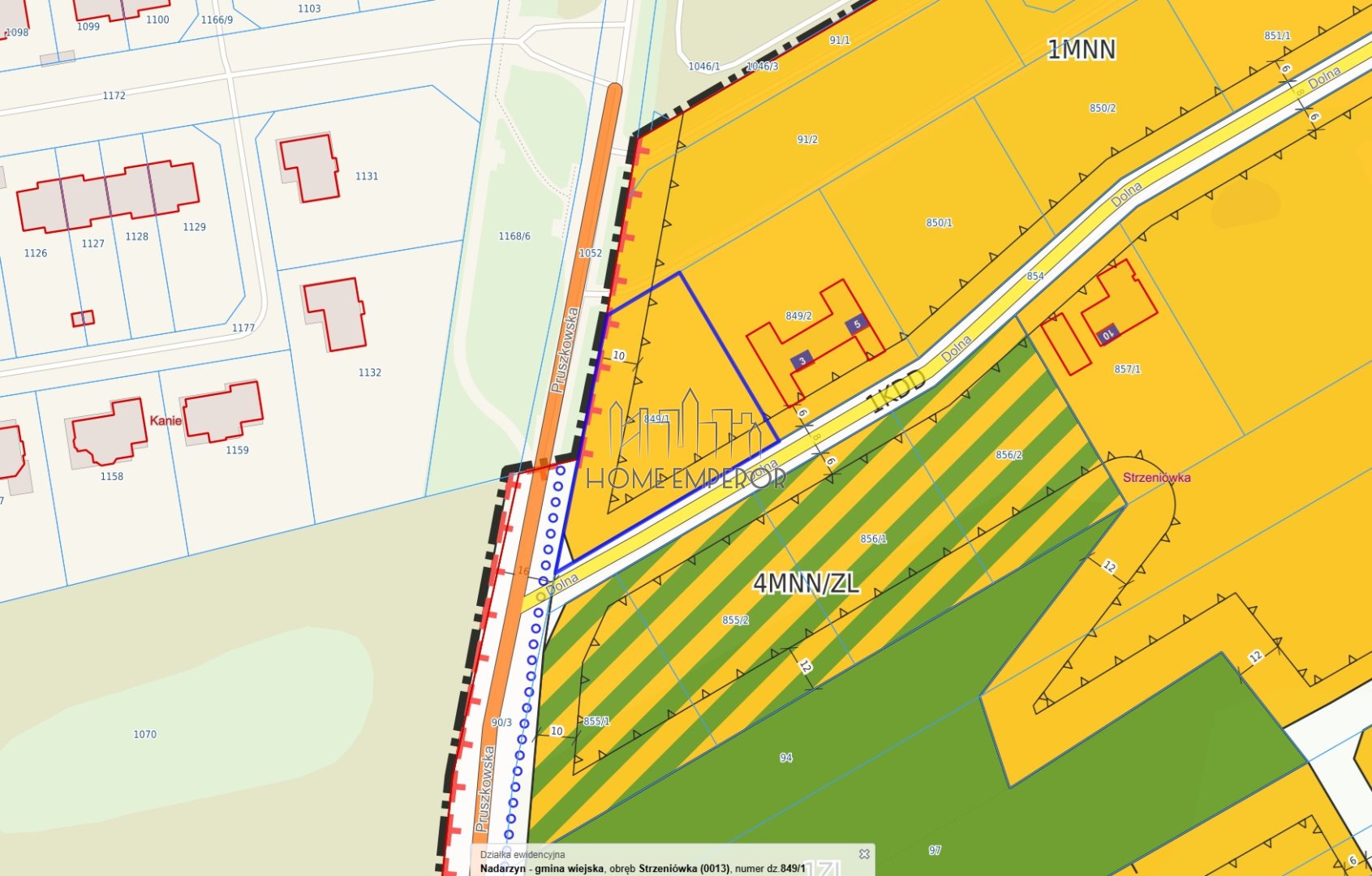 Działka budowlana 2 107 m², Strzeniówka