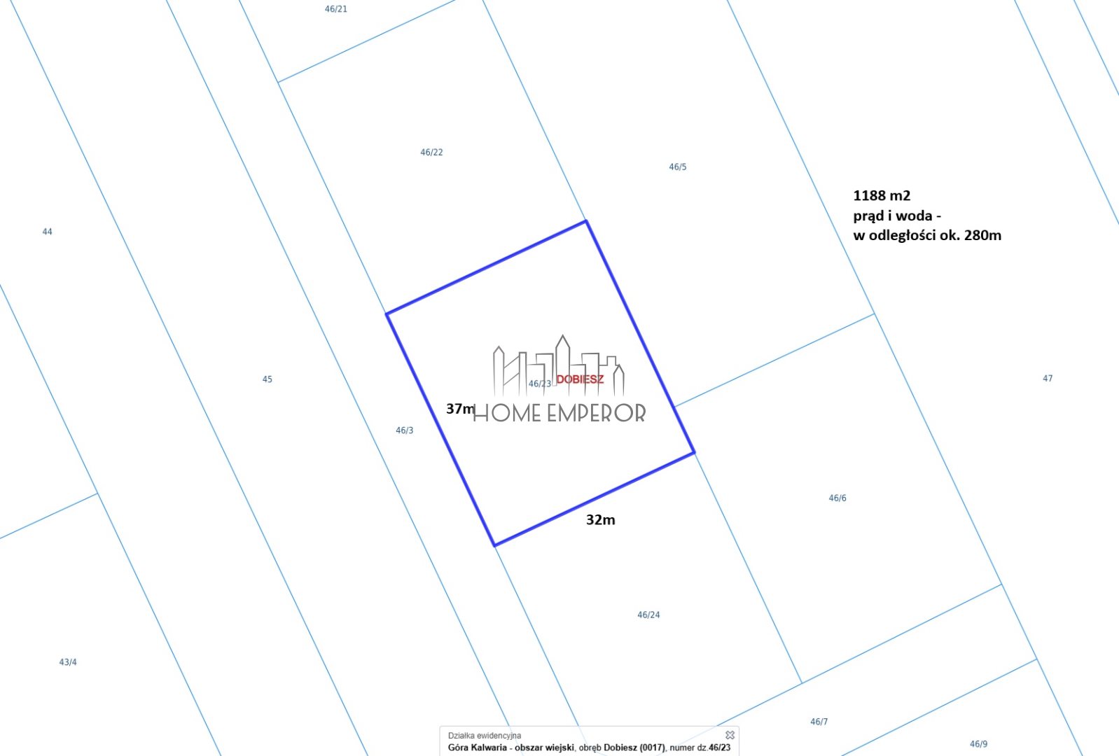 Działka budowlana 1 188 m², Dobiesz