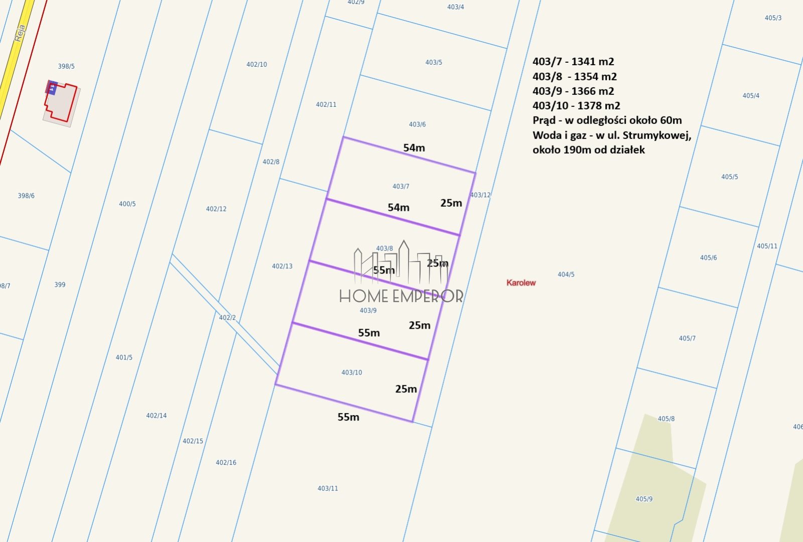Działka budowlana 1 341 m², Karolew