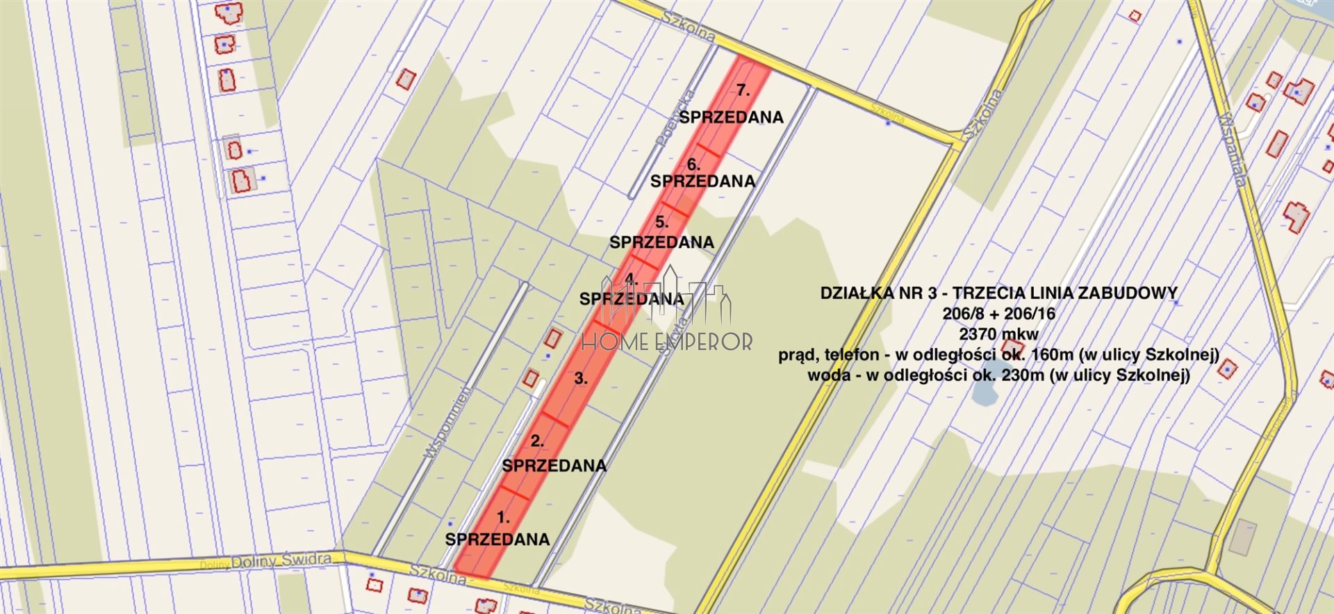 Działka budowlana 2 370 m², Glinianka