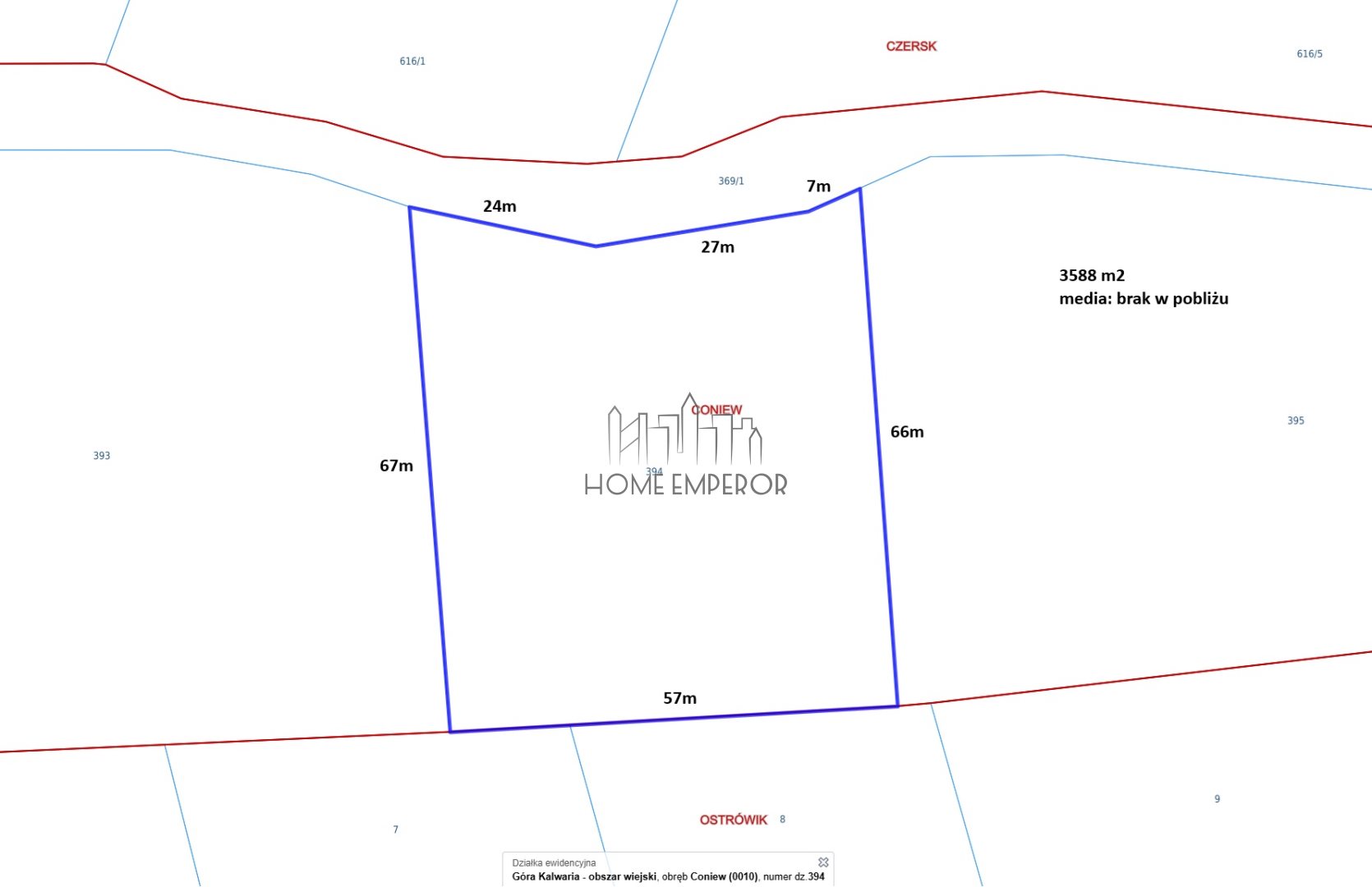 Działka rolna 3 588 m², Coniew