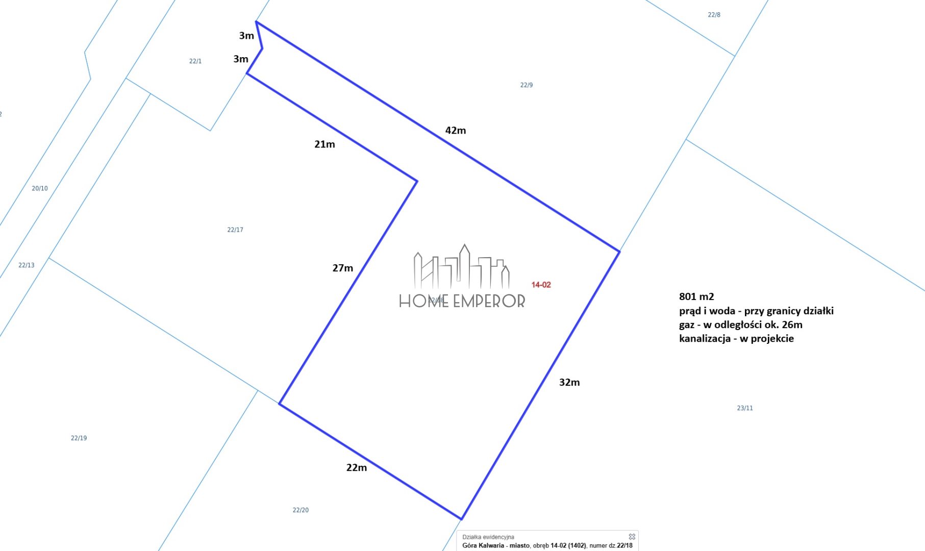 Działka budowlana 801 m², Góra Kalwaria