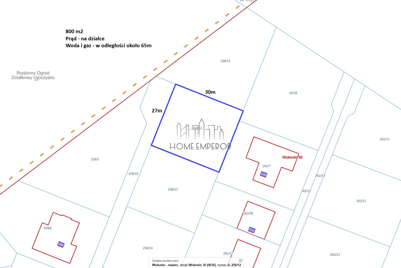 Działka budowlana 800 m², Wołomin